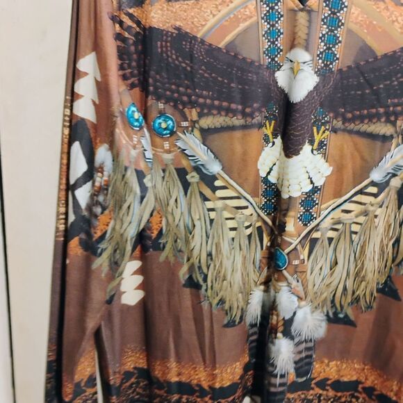 Brown and Tan Graphic Long Sleeve Blouse - Picture 6 of 12